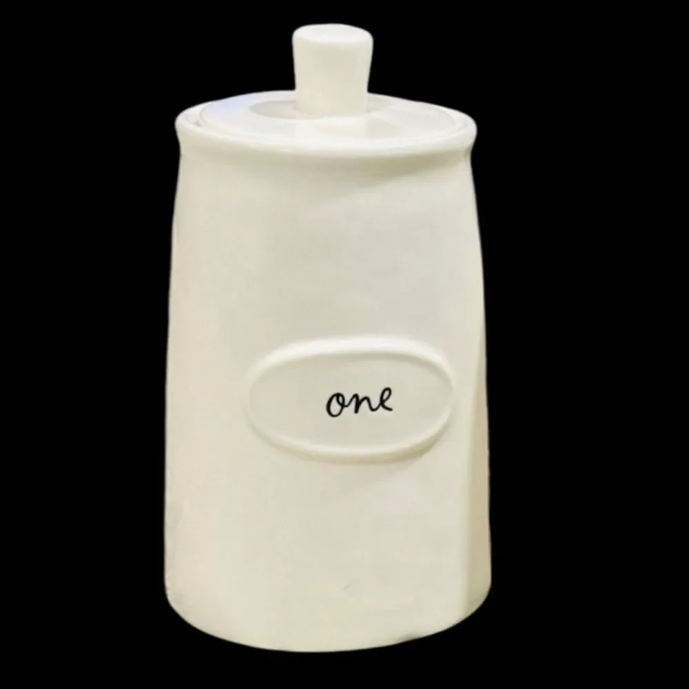Rae Dunn “One” White Ceramic Canister with Lid NEW
